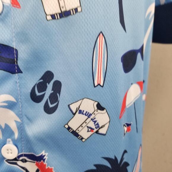 Toronto Blue Jays Shirt Mens XL Blue MLB Baseball Hawaiian Button Up Tropical - Picture 7 of 16